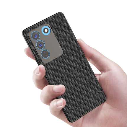 Mobizang Soft Full Fabric for Vivo V27 (5G) Back Cover | Shockproof Slim Hard Anti Slip Back Case (Black)