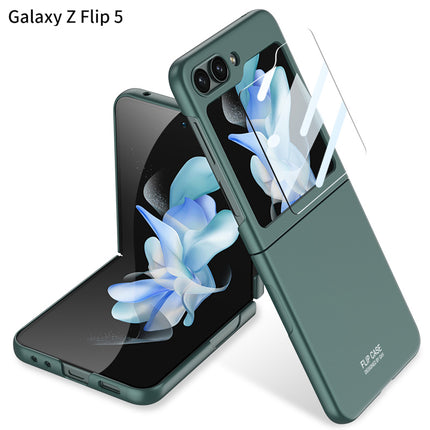 Mobizang Ultra Thin Back Case for Samsung Galaxy Z Flip 5 with Inbuilt Glass | Full Body Protection Hard Back Cover , Green