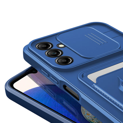Mobizang Bisen Back Cover for Samsung Galaxy A54 (5G) | Inbuilt Camera Slider Ring Stand and Card Pocket Shockproof Slim Bumper Back Case (Blue)