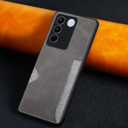 Mobizang Razor Wallet Back Case for Vivo V27 (5G) / Vivo V27 PRO (5G) | Slim PU Leather & Fabric Cover with Inbuilt Card Pocket (Grey)