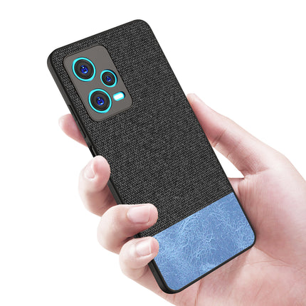 Mobizang Soft Fabric & Leather Hybrid for Redmi Note 12 Pro Back Cover | Shockproof Hybrid Slim Hard Anti Slip Back Case (Black , Blue)