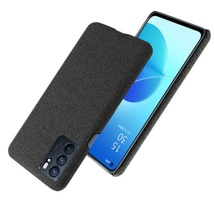 Woven Soft Fabric Case for Oppo Reno 6 Back Cover, Shock Protection Slim Hard Anti Slip Back Cover (Black)