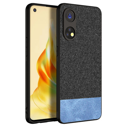 Mobizang Soft Fabric & Leather Hybrid for Oppo Reno 8T (5G) Back Cover | Shockproof Hybrid Slim Hard Anti Slip Back Case (Black, Blue)