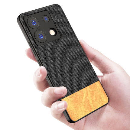 Mobizang Soft Fabric & Leather Hybrid Protective Back Cover for Redmi Note 13 PRO | Shockproof Slim Hard Anti Slip Back Case (Black , Brown)