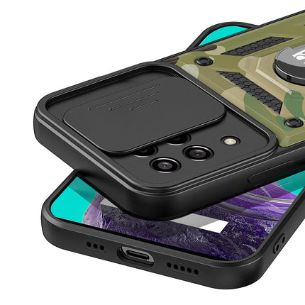 Mobizang Tank Back Cover for Samsung Galaxy M53 (5G), Inbuilt Ring + Slider Shockproof Lens Case (Green)