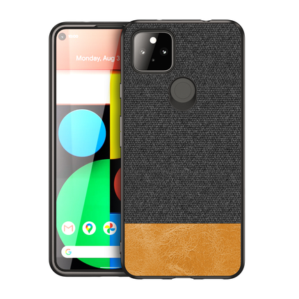 Soft Fabric & Leather Hybrid Protective Case Cover for Google Pixel 5A (Black,Brown)