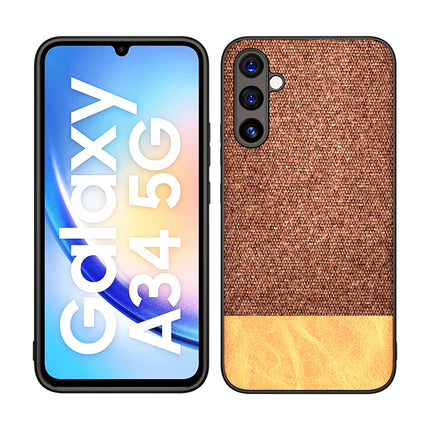 Mobizang Soft Fabric & Leather Hybrid Protective Cover for Samsung Galaxy A34 (5G) | Shockproof Slim Hard Anti Slip Back Case (Brown)