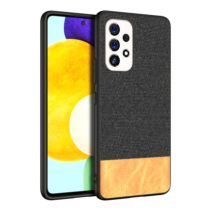 Soft Fabric & Leather Hybrid for Samsung Galaxy A53 (5G) Back Cover, Shockproof Protection Slim Hard Back Case (Black ,Brown)