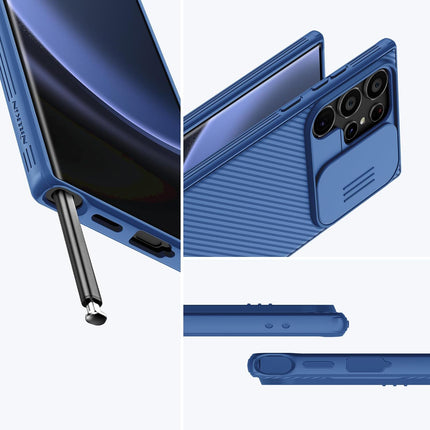 Mobizang Camshield Back Cover for Samsung Galaxy S24 ULTRA | Inbuilt Slider Shockproof Lens Protection Case (Blue)