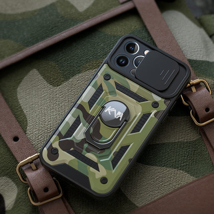 Tank Back Cover for Apple iPhone 12 Pro Max (6.7) , Inbuilt Ring & Slider [Military Grade Protection] Shockproof Lens Protection Case (Green)