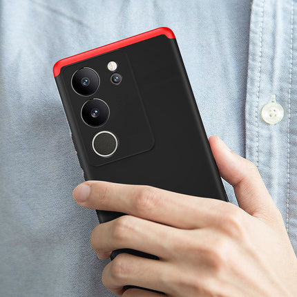 Mobizang Double Dip Full 360 Protection Back Case Cover With Stand for Vivo V29 (5G) / Vivo V29 Pro (5G) (Red::Black)