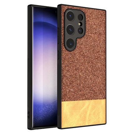 Mobizang Soft Fabric & Leather Hybrid Protective Back Cover for Samsung Galaxy S24 ULTRA | Shockproof Slim Hard Anti Slip Back Case (Brown)