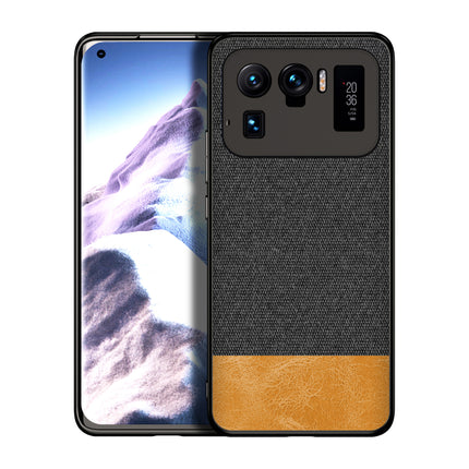 Soft Fabric & Leather Hybrid for Xiaomi Mi 11 Ultra  Back Cover, Shockproof Protection Slim Hard Back Case (Black,Brown)