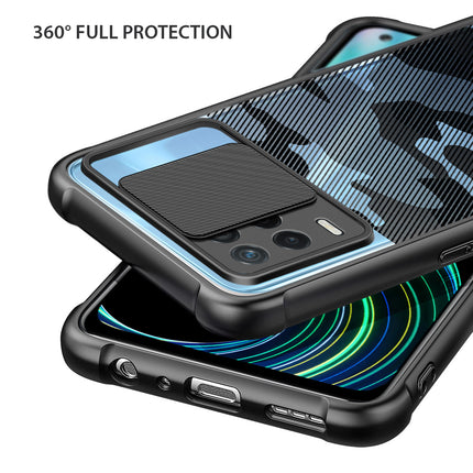 Camo Slider Back Cover for Realme 8 (5G) , [Military Grade Protection] Shockproof Slim Clear Camera Shield Bumper Back Case (Black)