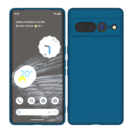 Mobizang Matte Protective Lens Flexible Back Cover for Google Pixel 7 PRO , Slim Silicone with Soft Lining Shockproof Full Body Bumper Case (Blue)