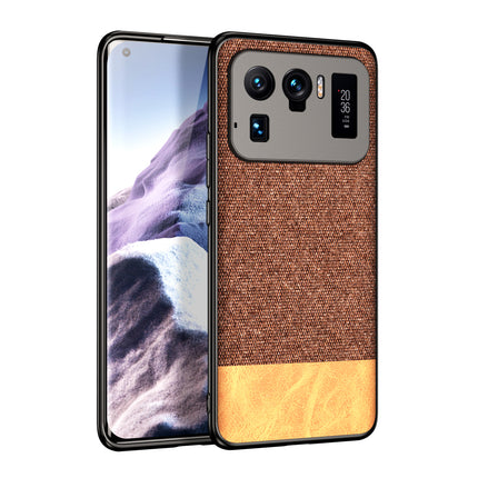 Soft Fabric & Leather Hybrid for Xiaomi Mi 11 Ultra  Back Cover, Shockproof Protection Slim Hard Back Case (Brown)