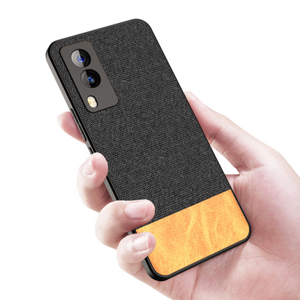 Soft Fabric & Leather Hybrid Protective Case Cover for Vivo V21E (5G) (Black,Brown)