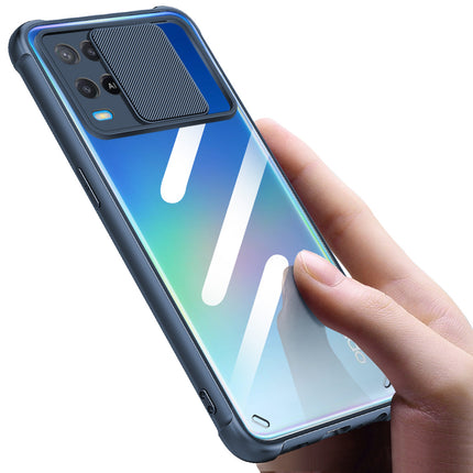 Slider Back Cover for Oppo A54 , [Military Grade Protection] Shockproof Slim Clear Camera Shield Bumper Back Case (Blue)