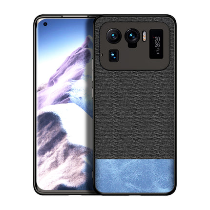 Soft Fabric & Leather Hybrid for Xiaomi Mi 11 Ultra  Back Cover, Shockproof Protection Slim Hard Back Case (Black,Blue)