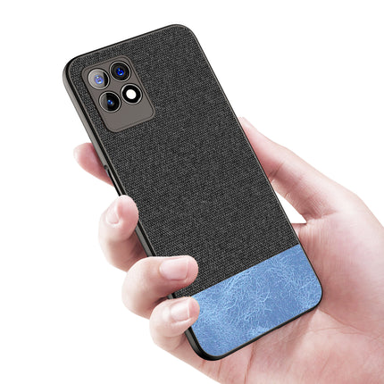 Soft Fabric & Leather Hybrid Protective Case Cover for Realme 8i (Black,Blue)
