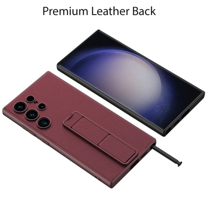 Mobizang Leather Ultra Thin Back Case for Samsung Galaxy S24 Ultra Cover | with Adjustable Stand Stand Full Body Protection Back Cover (Wine Red)