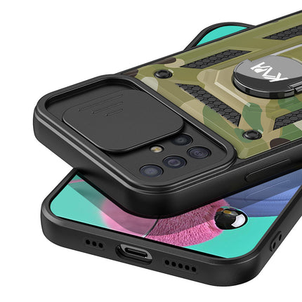 Tank Back Cover for Samsung Galaxy A71 , Inbuilt Ring & Slider [Military Grade Protection] Shockproof Lens Protection Case (Green)