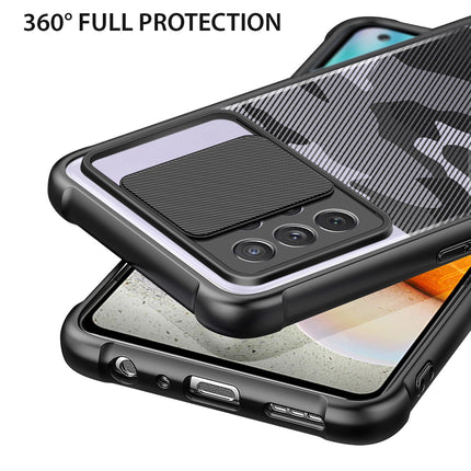 Camo Slider Back Cover for Samsung Galaxy A32 (5G) , [Military Grade Protection] Shockproof Slim Clear Camera Shield Bumper Back Case (Black)