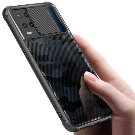 Camo Slider Back Cover for Oppo A54 , [Military Grade Protection] Shockproof Slim Clear Camera Shield Bumper Back Case (Black)