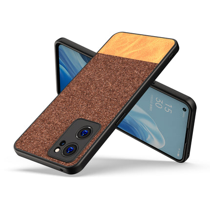 Soft Fabric & Leather Hybrid for Oppo Reno 7 (5G) Back Cover, Shockproof Protection Slim Hard Back Case (Brown)