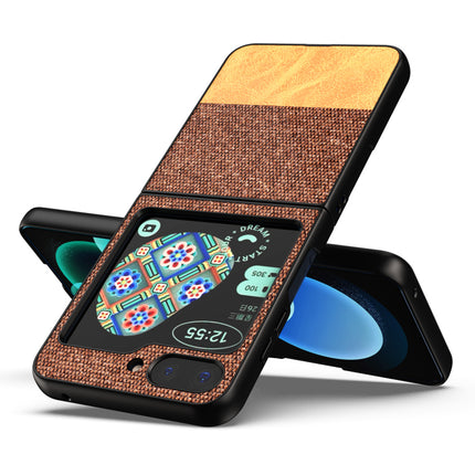 KAPA Soft Fabric & Leather Hybrid Protective Back Cover for Samsung Galaxy Z Flip 5 | Shockproof Slim Hard Anti Slip Back Case (Brown)