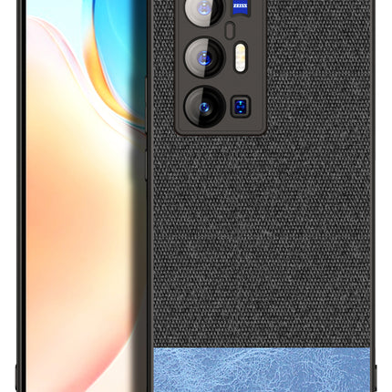 Soft Fabric & Leather Hybrid Protective Case Cover for Vivo X70 PRO PLUS (Black,Blue)