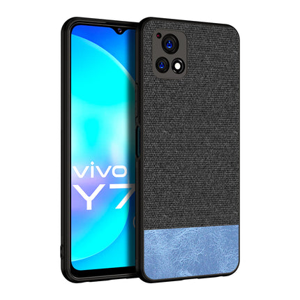 Soft Fabric & Leather Hybrid Protective Case Cover for Vivo Y72 (5G) (Black,Blue)