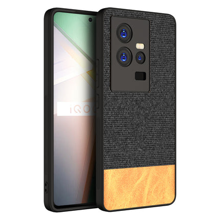 Mobizang Soft Fabric & Leather Hybrid for IQOO 11 Back Cover | Shockproof Hybrid Slim Hard Anti Slip Back Case (Black , Brown)