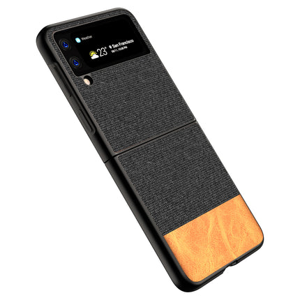 Soft Fabric & Leather Hybrid Protective Case Cover for Samsung Galaxy Z flip 3 (Black,Brown)