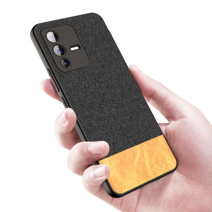 Soft Fabric & Leather Hybrid for Vivo V23 (5G) Back Cover, Shockproof Protection Slim Hard Back Case (Black ,Brown)