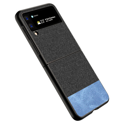 Soft Fabric & Leather Hybrid Protective Case Cover for Samsung Galaxy Z Flip 3 (Black,Blue)