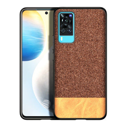 Soft Fabric & Leather Hybrid for Vivo X60 Back Cover, Shockproof Protection Slim Hard Back Case (Brown)