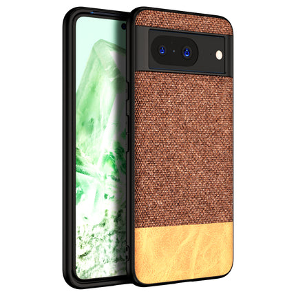 Mobizang Soft Fabric & Leather Hybrid Protective Back Cover for Google Pixel 8 | Shockproof Slim Hard Anti Slip Back Case (Brown)