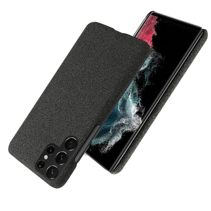 Mobizang Woven Soft Fabric Case for Samsung Galaxy S23 ULTRA Back Cover, Shock Protection Slim Hard Anti Slip Back Cover (Black)