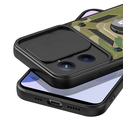 Tank Back Cover for Realme C35 , Inbuilt Ring + Slider Shockproof Lens  Protection Case (Green)