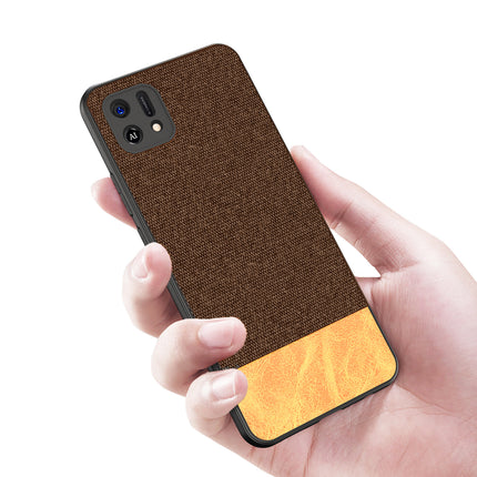 Soft Fabric & Leather Hybrid Protective Case Cover for Oppo A16K (Brown)