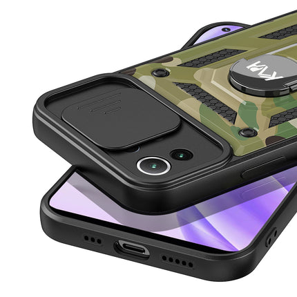 Tank Back Cover for Xiaomi Mi 11 Lite , Inbuilt Ring & Slider [Military Grade Protection] Shockproof Lens Protection Case (Green)