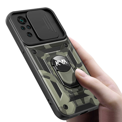 Tank Back Cover for Redmi Note 10 / Note 10S, Inbuilt Ring & Slider [Military Grade Protection] Shockproof Lens Protection Case (Black)