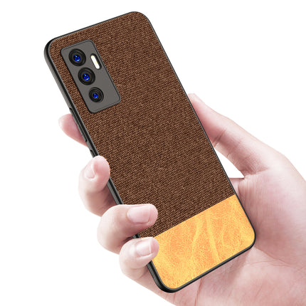 Soft Fabric & Leather Hybrid Protective Case Cover for Vivo V23E (Brown)