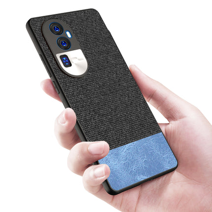 Mobizang Soft Fabric & Leather Hybrid Protective Back Cover for Oppo Reno 10 Pro Plus | Shockproof Slim Hard Anti Slip Back Case (Black::Blue)