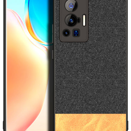 Soft Fabric & Leather Hybrid Protective Case Cover for Vivo X70 PRO (Black,Brown)