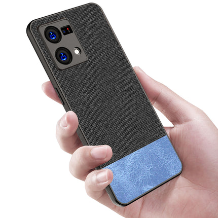 Soft Fabric & Leather Hybrid Protective Back Case Cover for Oppo F21 PRO (4G) (Black , Blue)