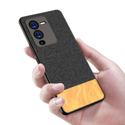 Mobizang Soft Fabric & Leather Hybrid Protective Case Cover for Vivo V25 PRO (5G) (Black,Brown)