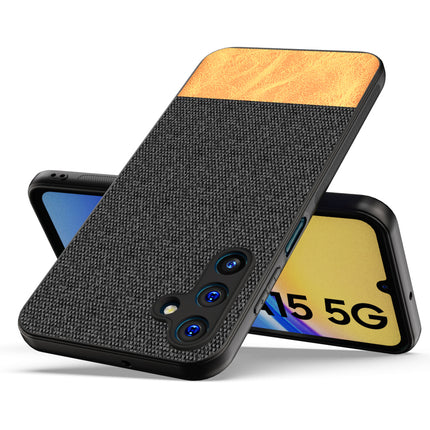 Mobizang Soft Fabric & Leather Hybrid Protective Back Cover for Samsung Galaxy A15 | Shockproof Slim Hard Anti Slip Back Case (Black , Brown)