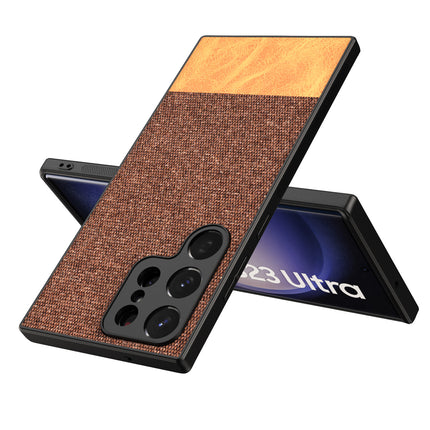 Mobizang Soft Fabric & Leather Hybrid for Samsung Galaxy S23 Ultra Back Cover | Shockproof Hybrid Slim Hard Anti Slip Back Case (Brown)
